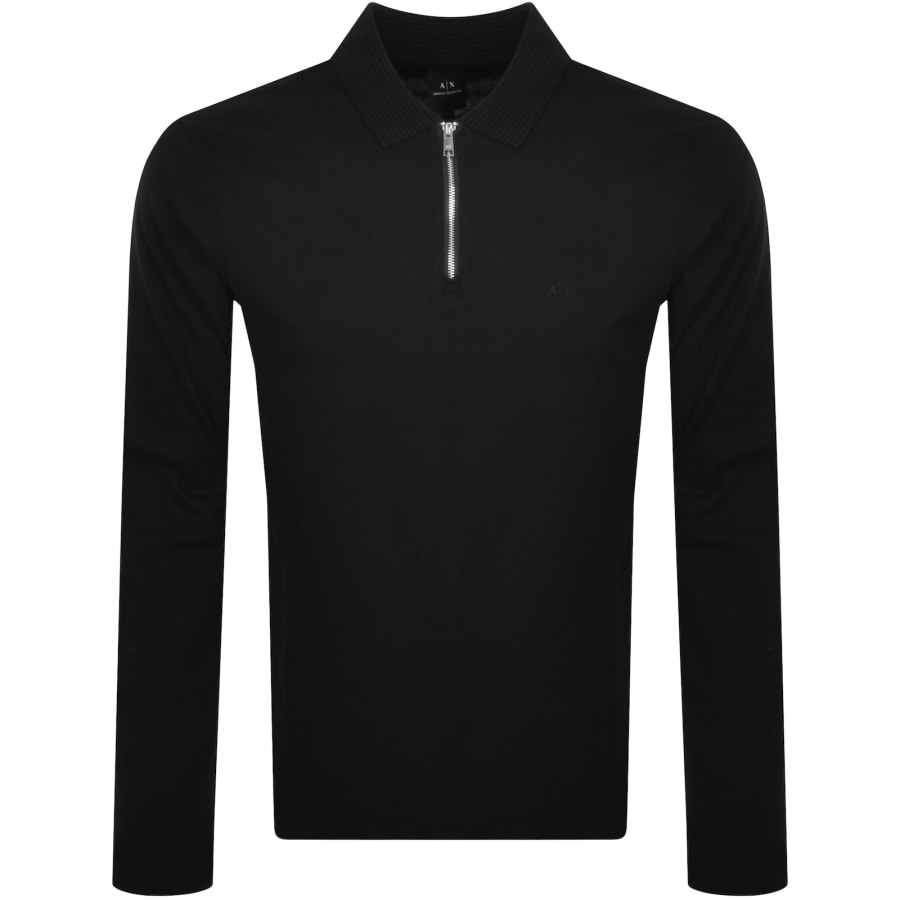 Armani Exchange Quarter Zip Polo T Shirt Black